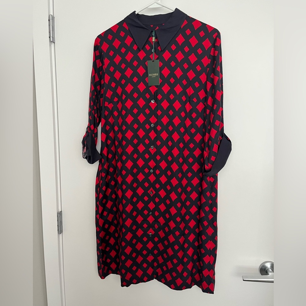 Hobbs London red/navy shirt dress, US Size 6, NWT